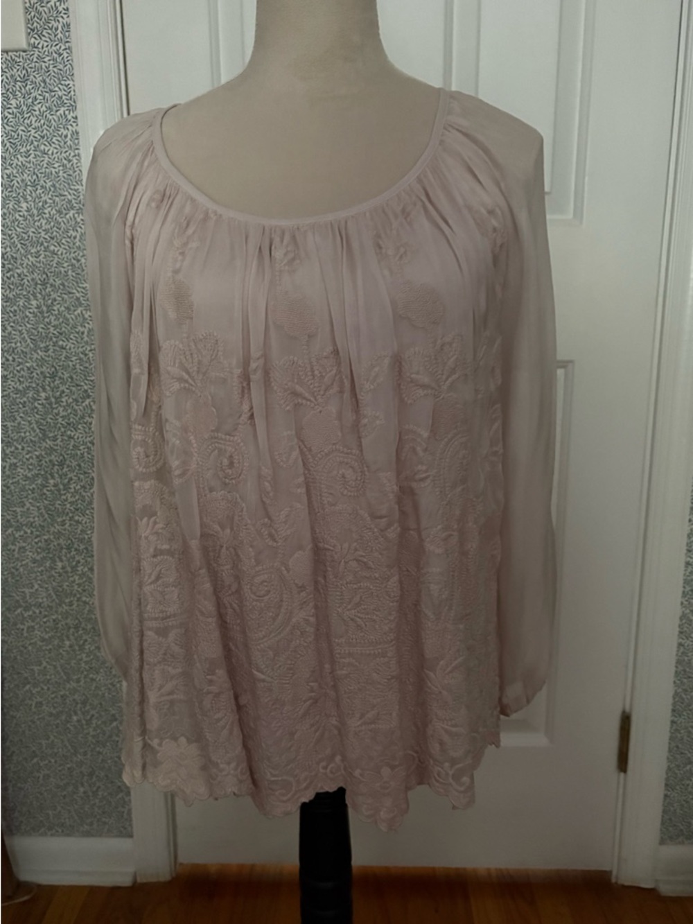 NWT Women's Embroidered Scoop Neck Blouse - Light Pink by Angela Moda.